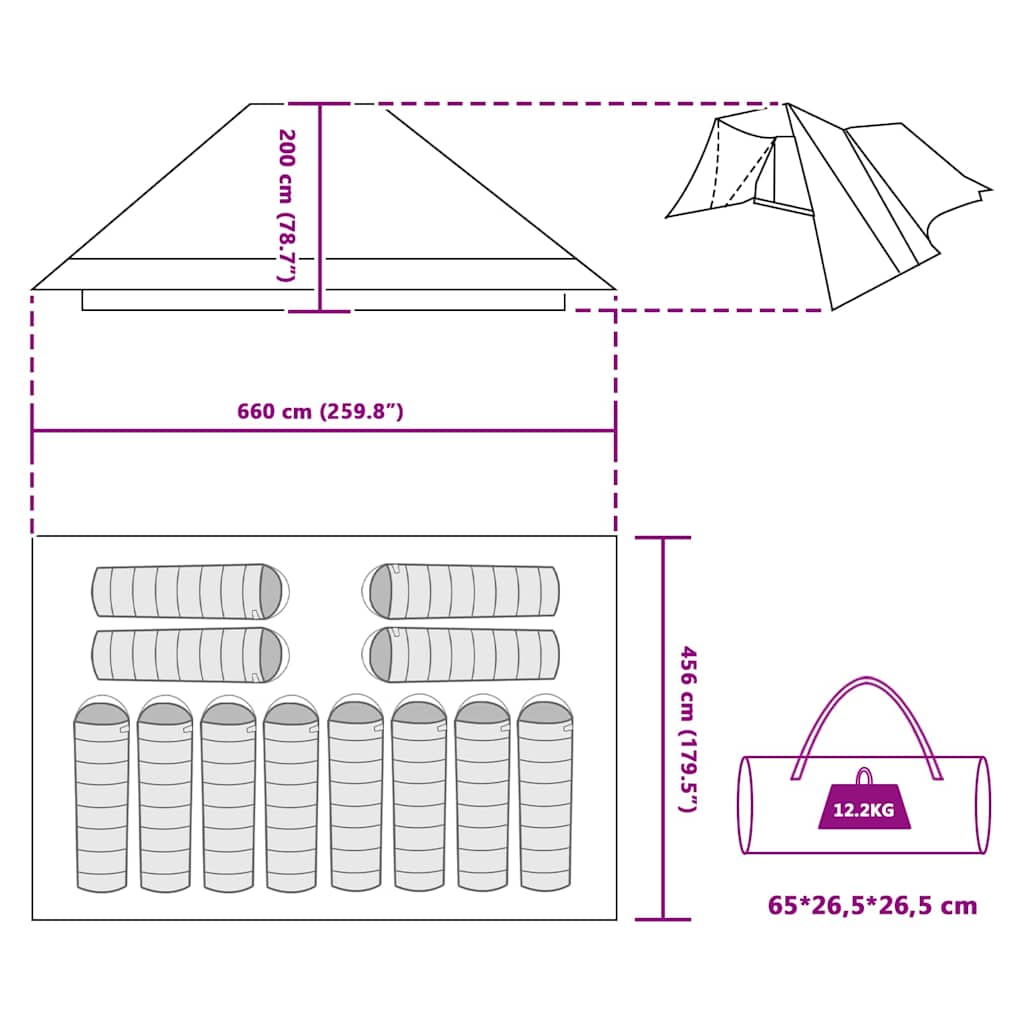 Tipi šator s krovom s pohranom Plava 660 x 456 x 200 cm taft