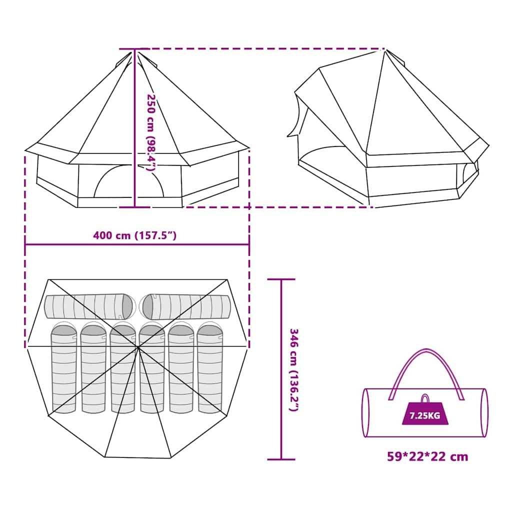 Tipi šator s krovom Siva i narančasta 400 x 346 x 250 cm taft