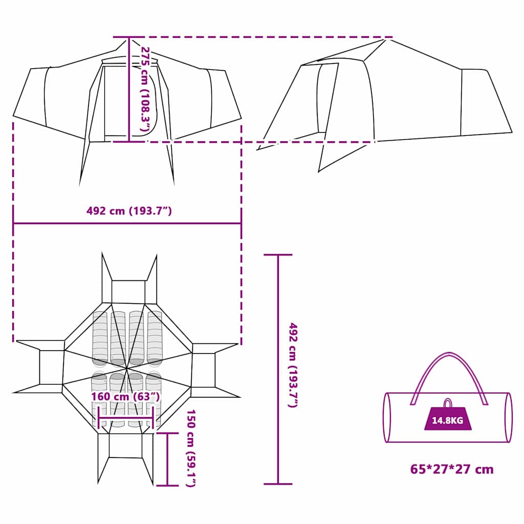Tipi šator s krovom Siva i narančasta 492 x 492 x 275 cm taft