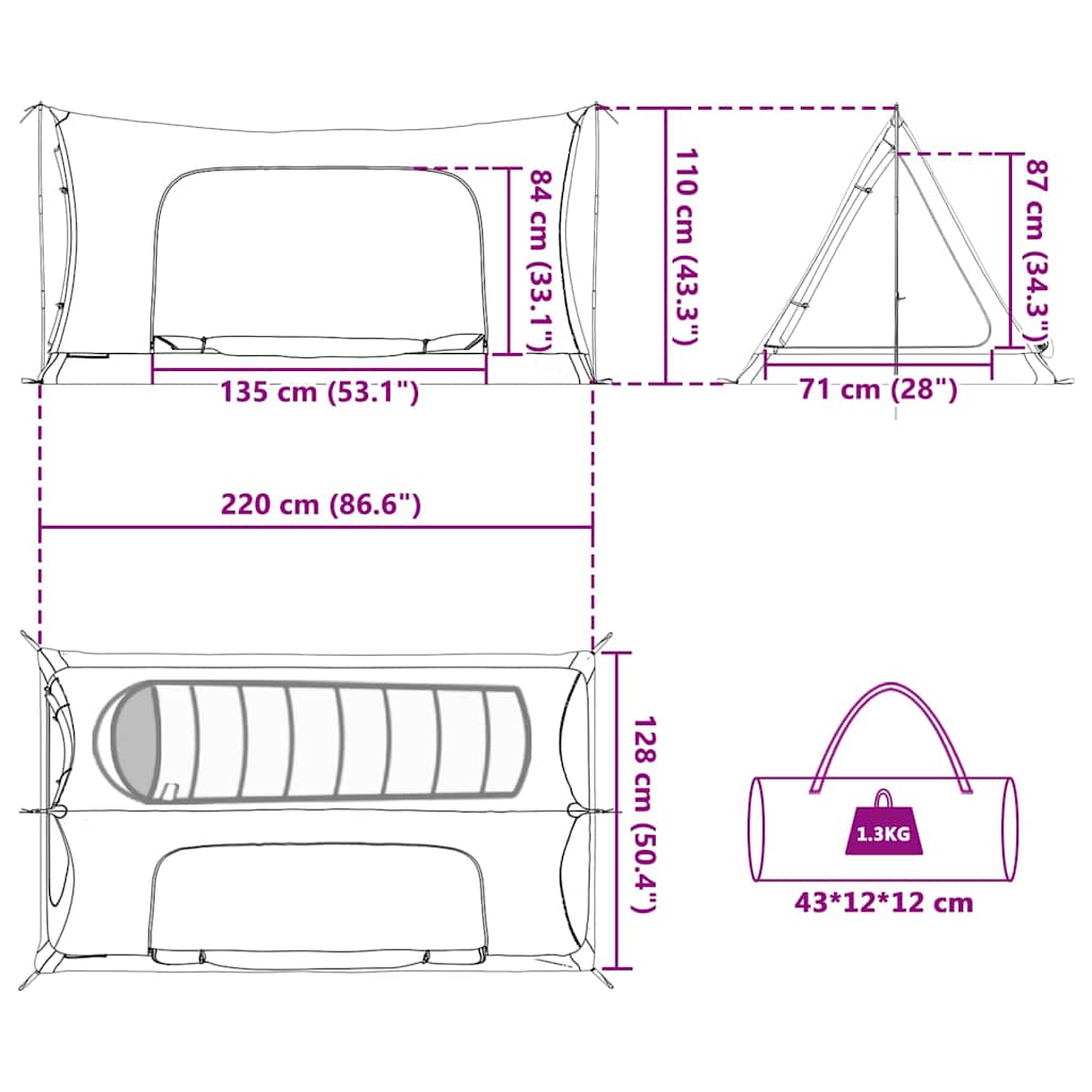 Unutarnji šator Crna 220 x 128 x 110 cm Mreža