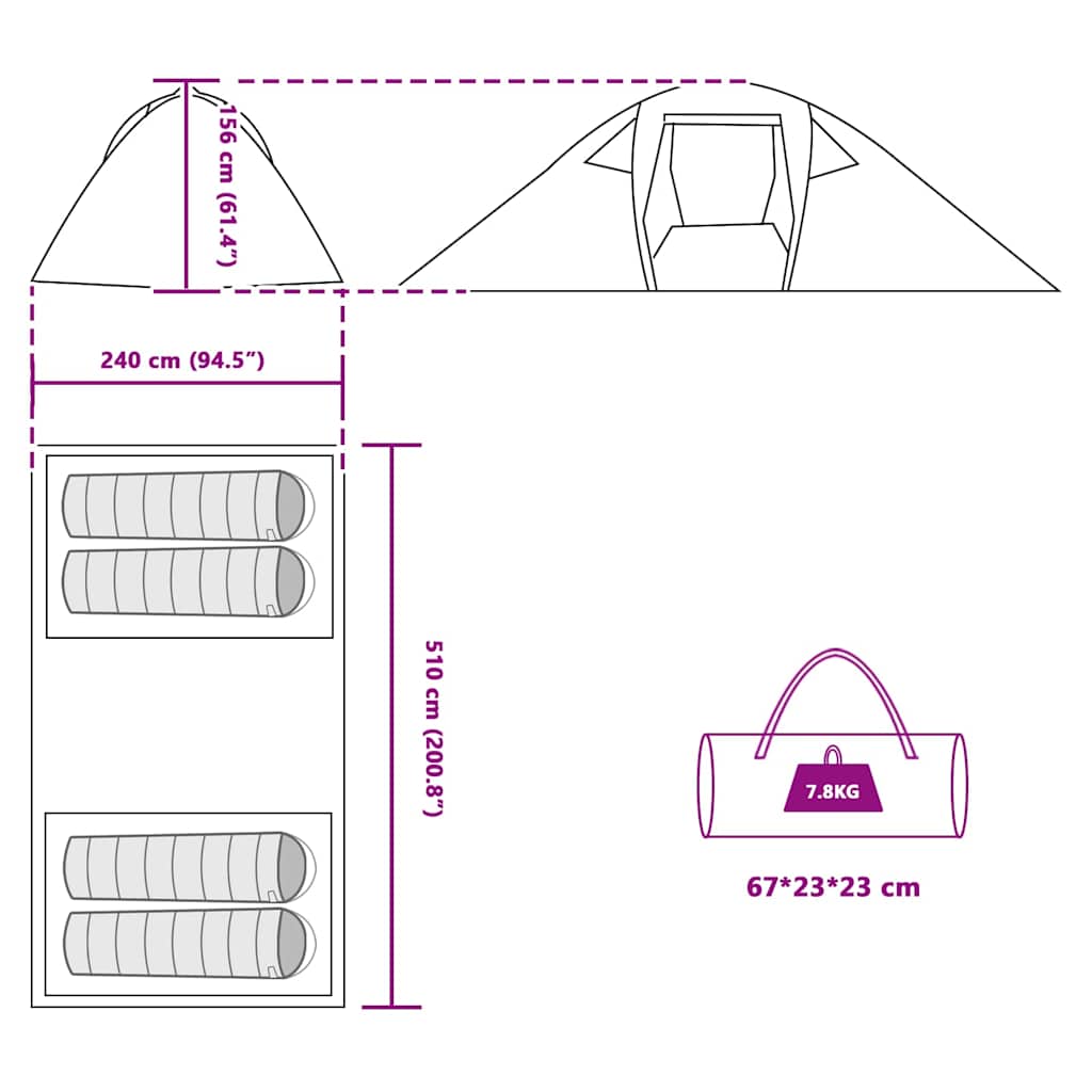 Tunelski šator s krovom Zelena 510 x 240 x 156 cm taft