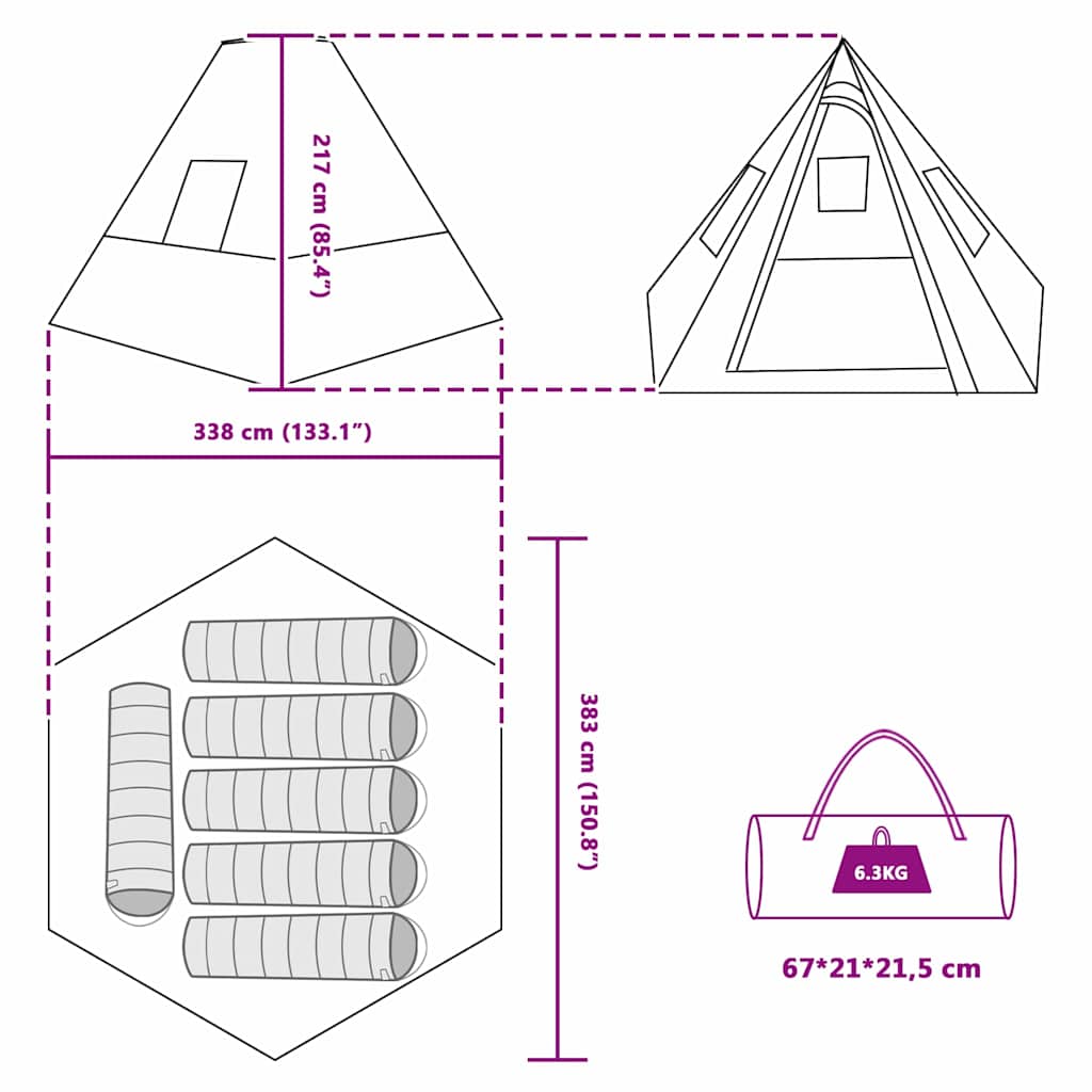 Tipi šator s krovom Siva i narančasta 383 x 338 x 217 cm taft