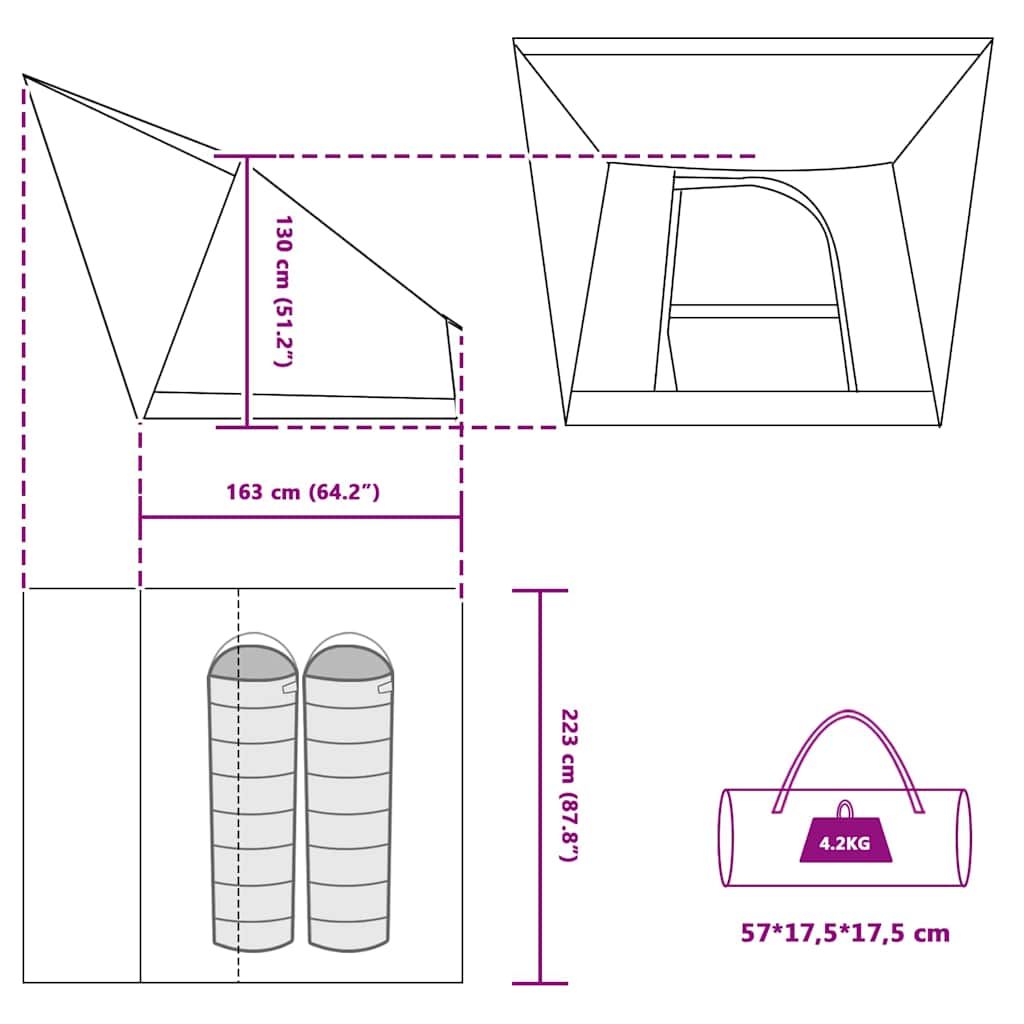 Kamping šator s krovom Zelena 223 x 163 x 130 cm taft
