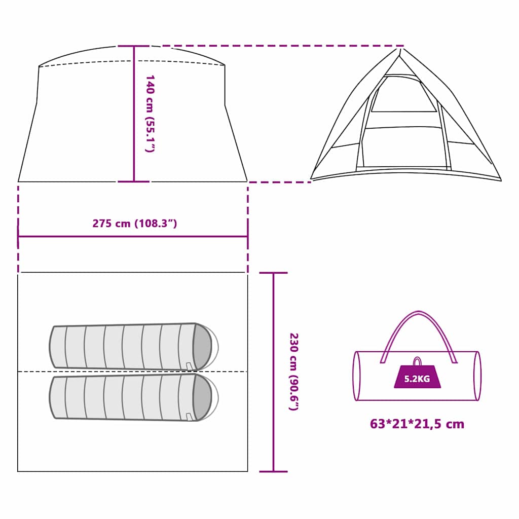 Kamping šator s krovom s pohranom Plava 275 x 230 x 140 cm taft
