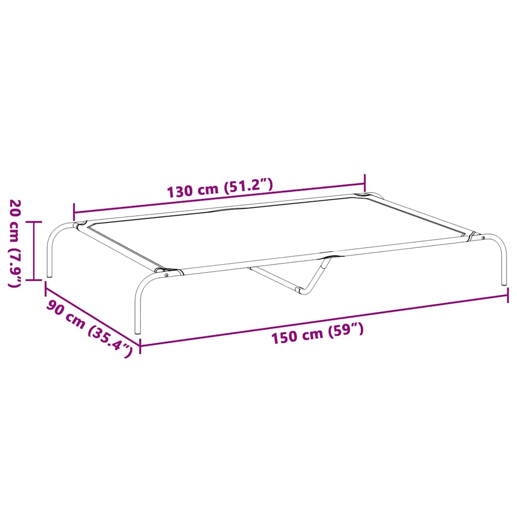 Povišeni krevet za pse crni 150x90x20 cm tekstil i čelik