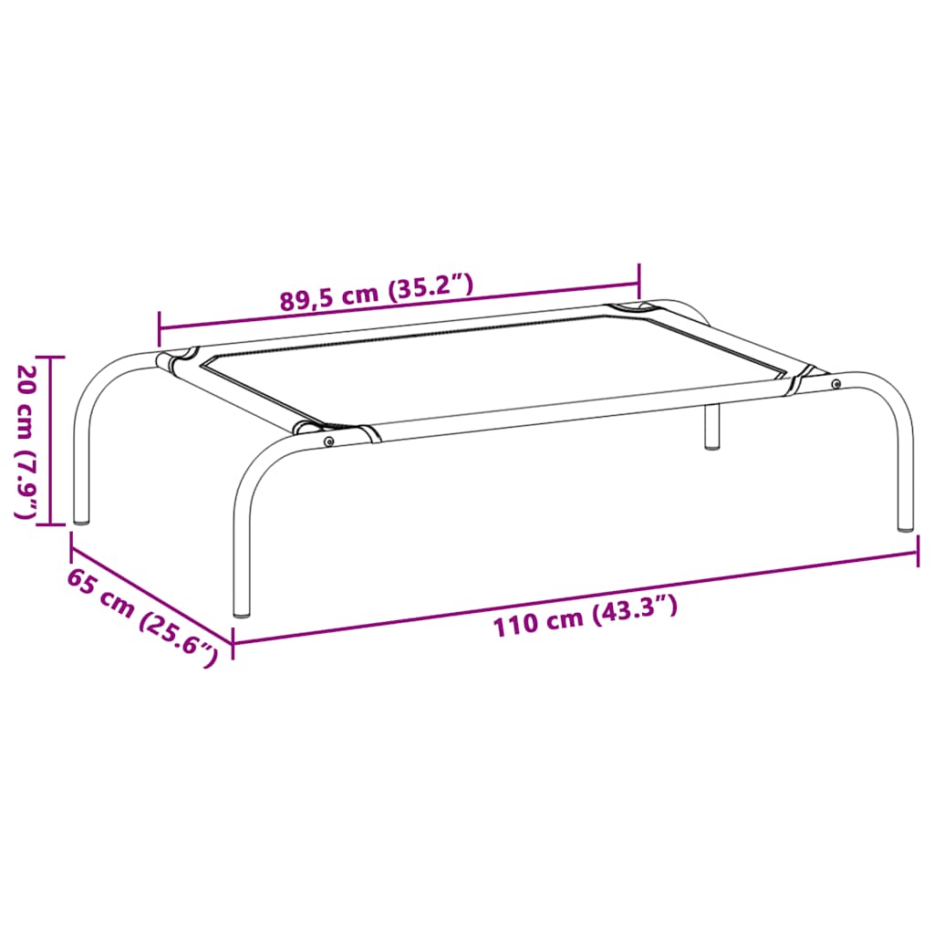 Povišeni krevet za pse sivi 110x65x20 cm tekstil i čelik