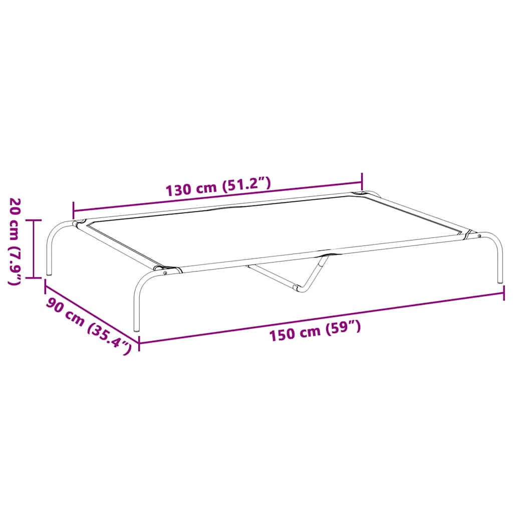 Povišeni krevet za pse sivi 150x90x20 cm tekstil i čelik