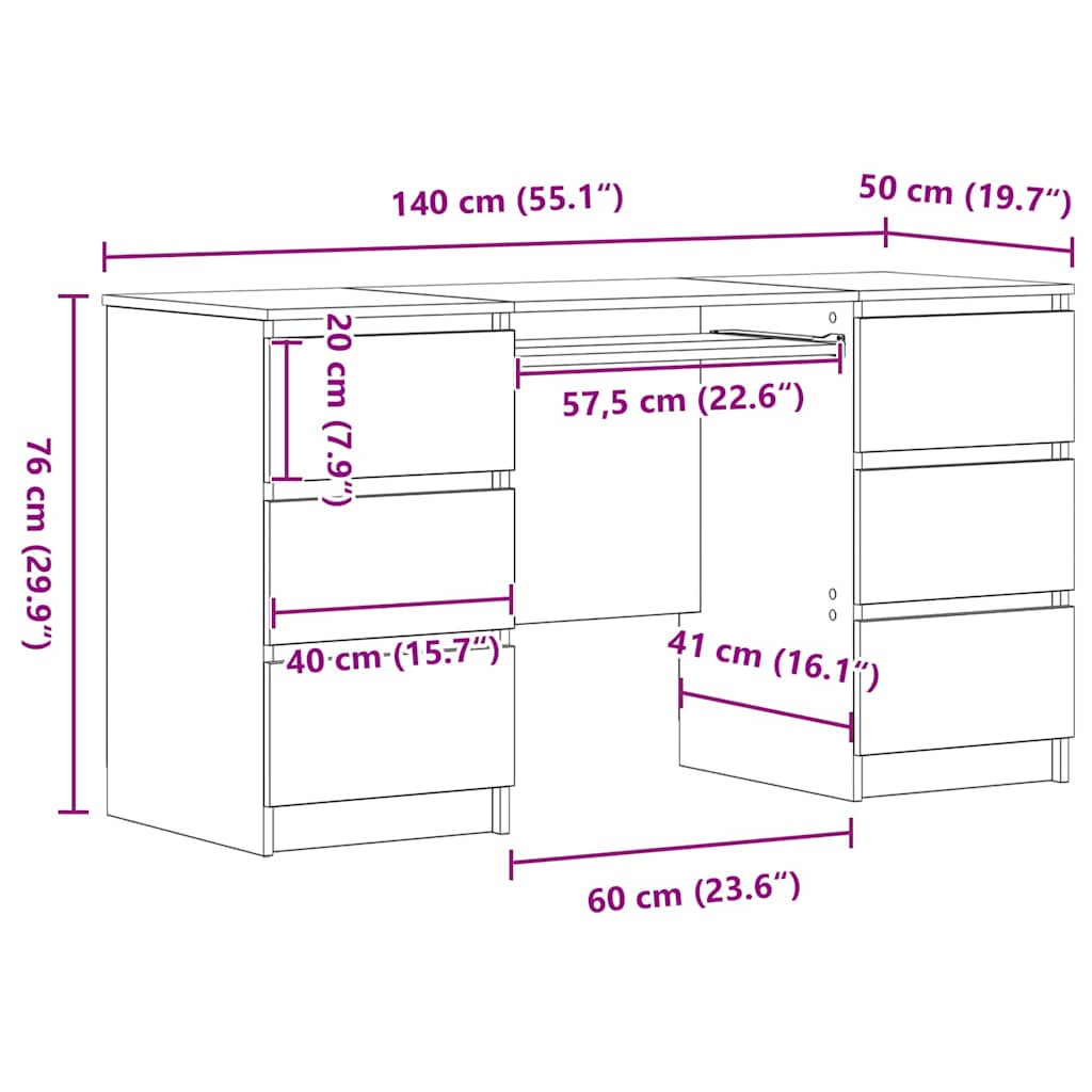 Stol s ladicama Crni hrast 140 x 50 x 76 cm Konstruirano drvo