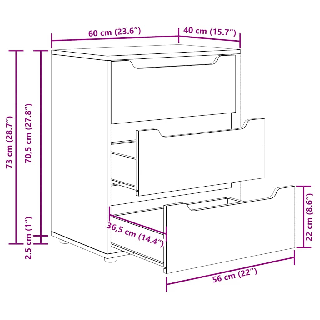 Komoda VISNES crna 60x40x73 cm izrađeno drvo