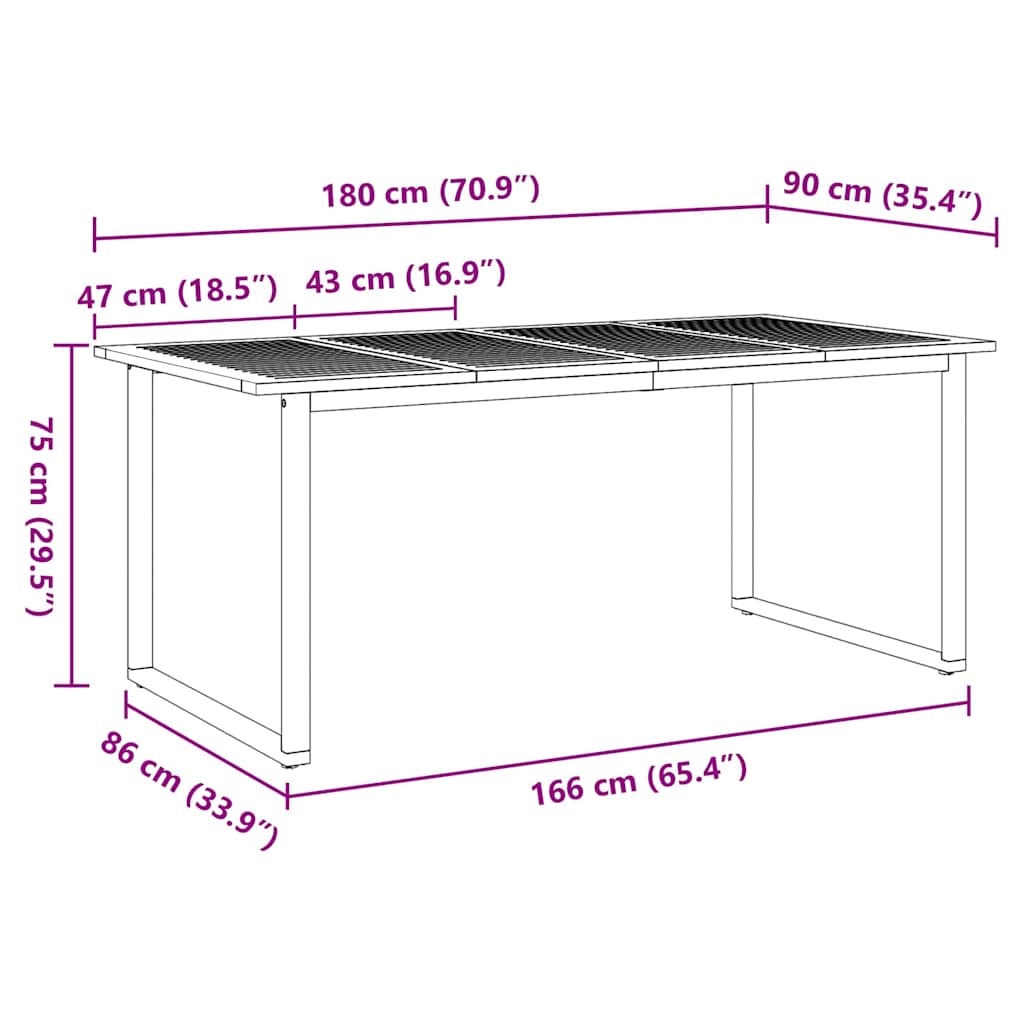 Stol za vrt Siva 180 x 90 x 75 cm Čvrsto drvo akacije