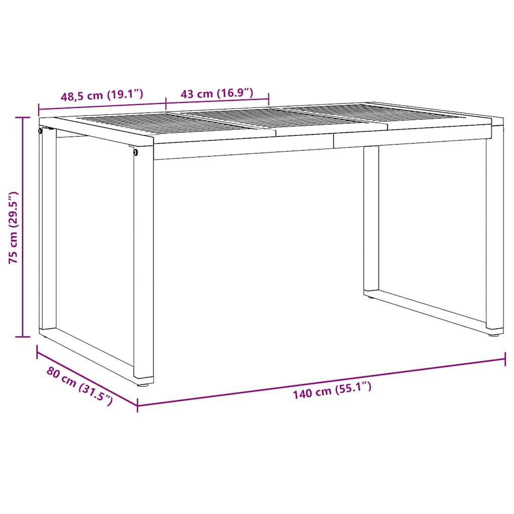 Stol za vrt Siva 140 x 80 x 75 cm Čvrsto drvo akacije