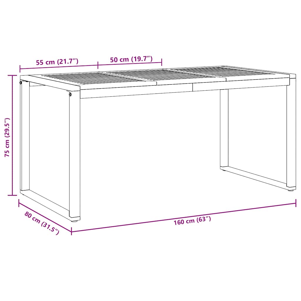 Stol za vrt Siva 160 x 80 x 75 cm Čvrsto drvo akacije