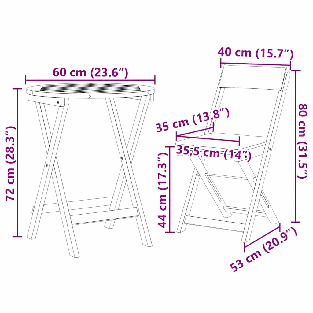 Vrtni set za objed 3 pcs Prirodna nafta Čvrsto drvo akacije