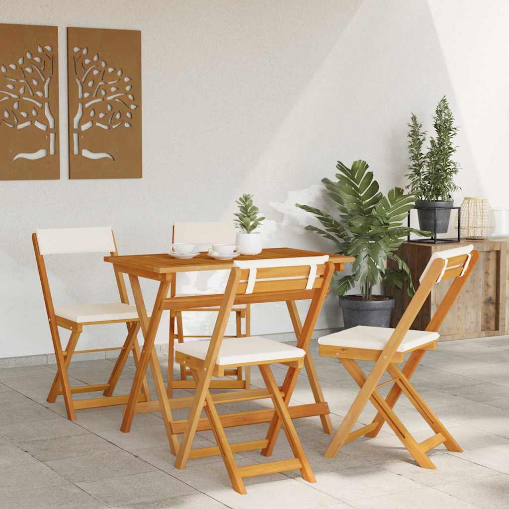 Bistro set s jastukom 5 pcs Prirodna nafta Čvrsto drvo akacije