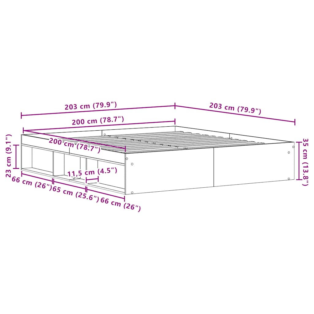 Okvir kreveta bez madraca crni hrast 200x200 cm drveni