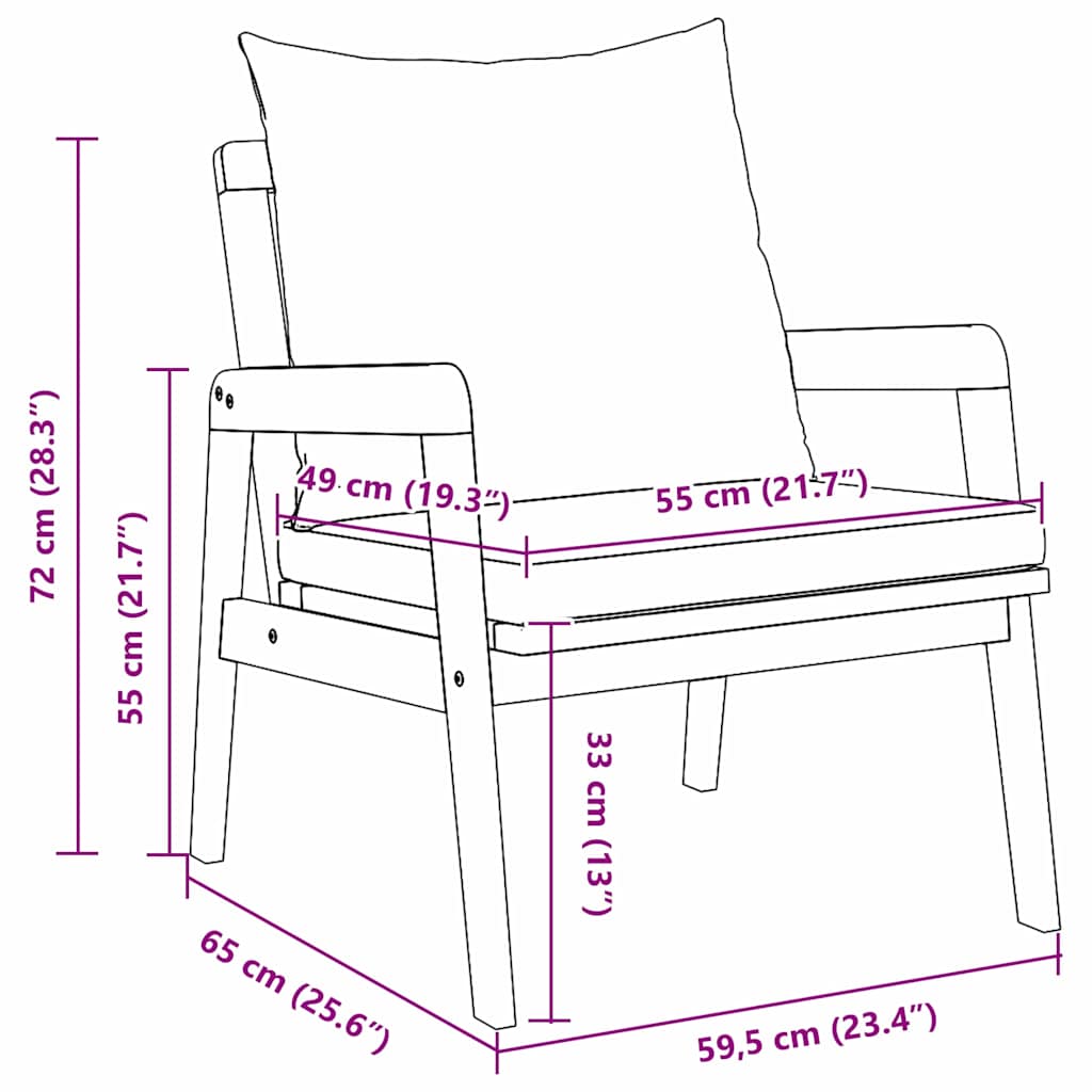 Vrtna stolica 2 Komad Prirodna nafta 65 x 59,5 x 72 cm