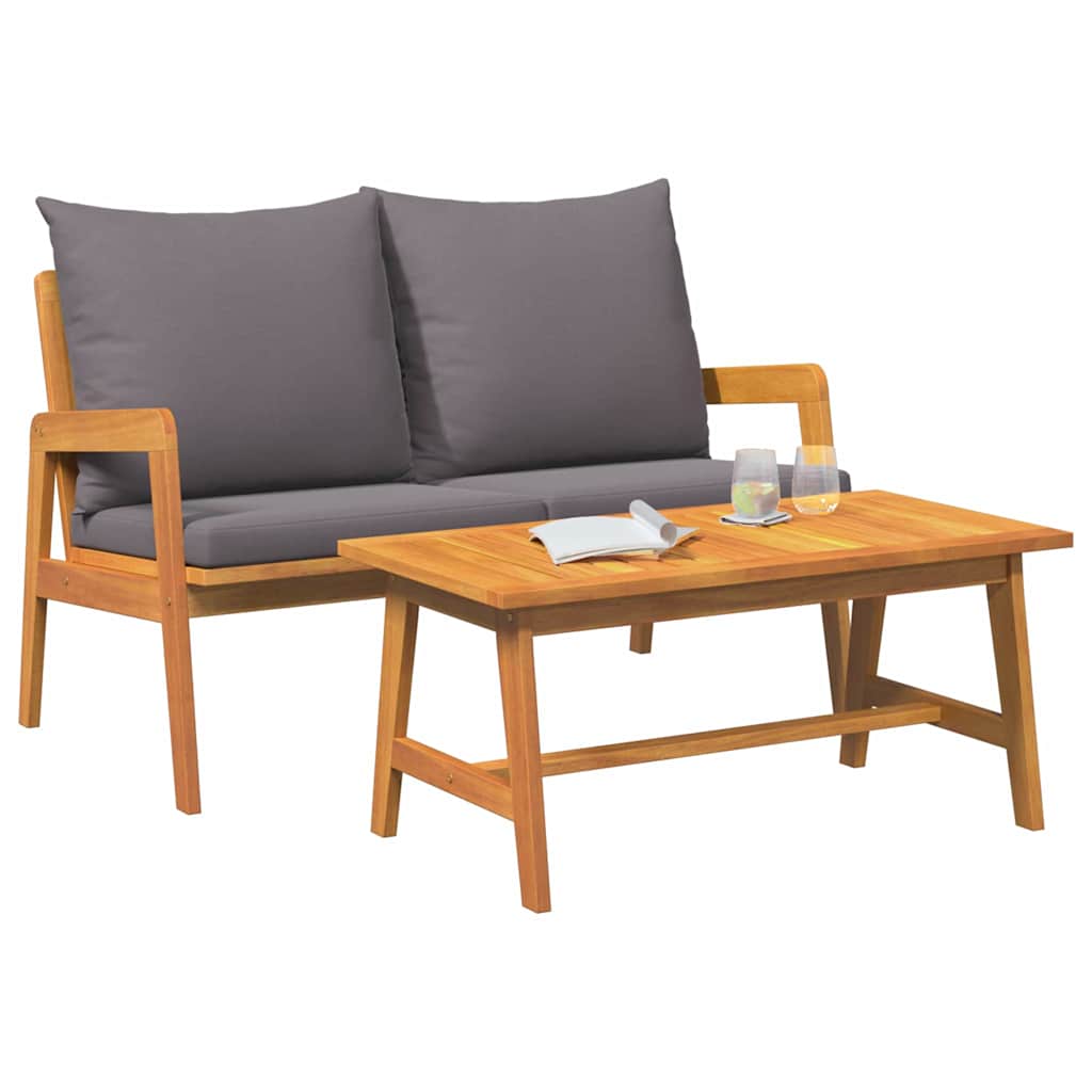Bistro set s jastukom 2 pcs Prirodna nafta Čvrsto drvo akacije
