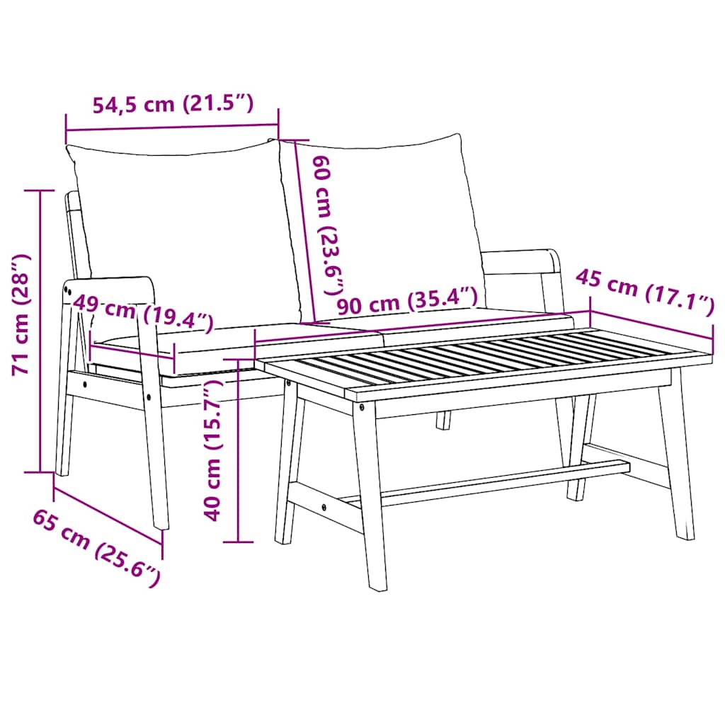 Bistro set s jastukom 2 pcs Prirodna nafta Čvrsto drvo akacije