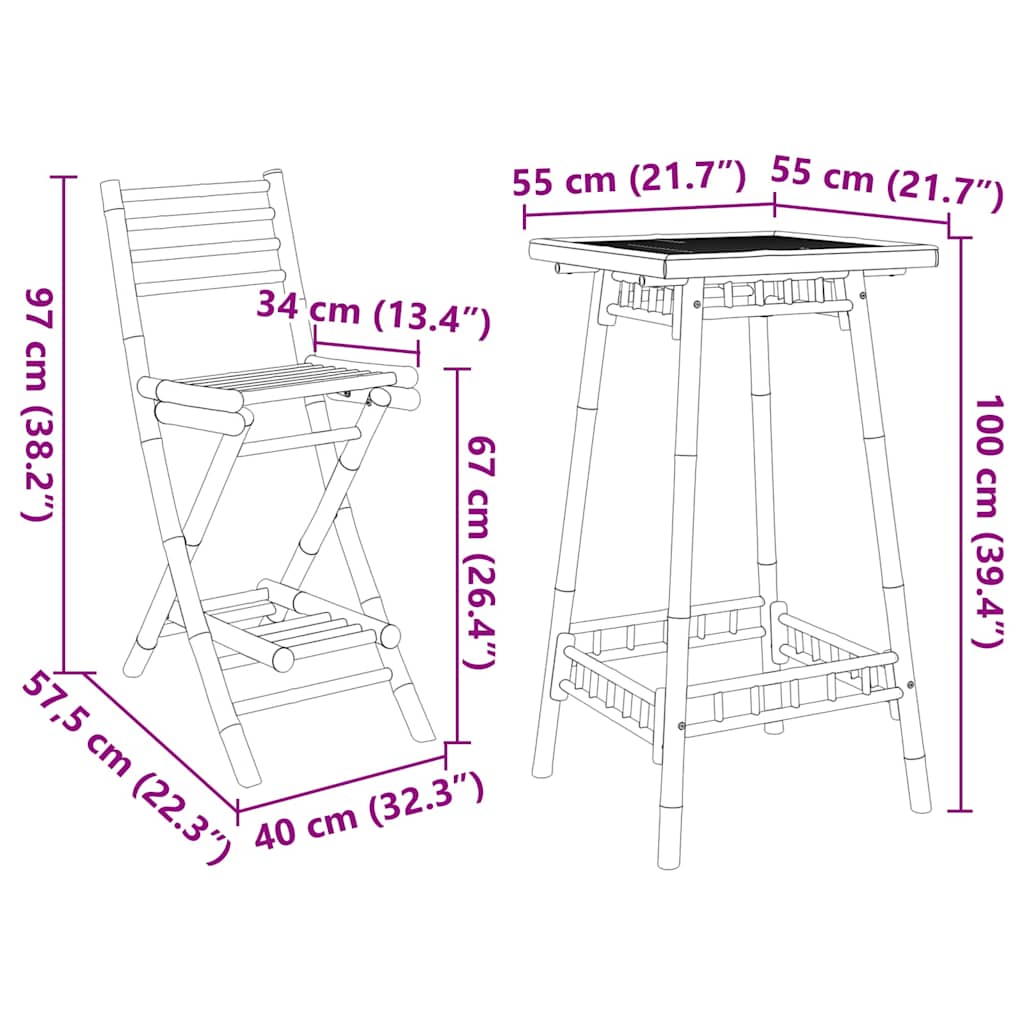 3-dijelni vanjski barski set, sklopivi bambus