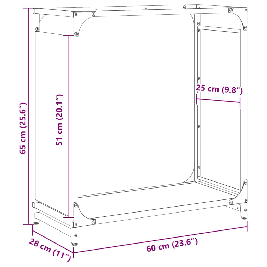 Stalak za drva crni 60x28x65 cm hladno valjani čelik