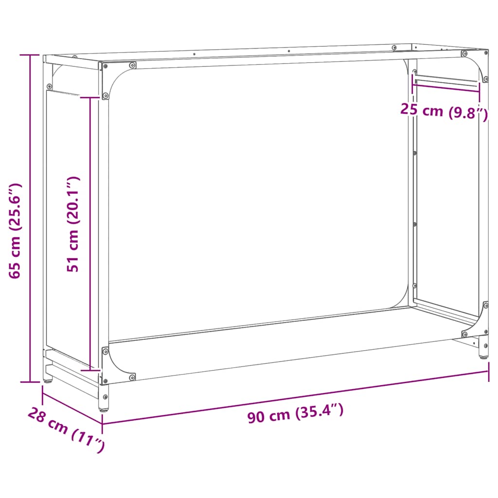 Stalak za drva 90x28x65 cm hladno valjani čelik