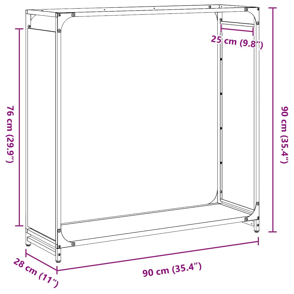 Stalak za drva crni 90x28x90 cm Hladno valjani čelik
