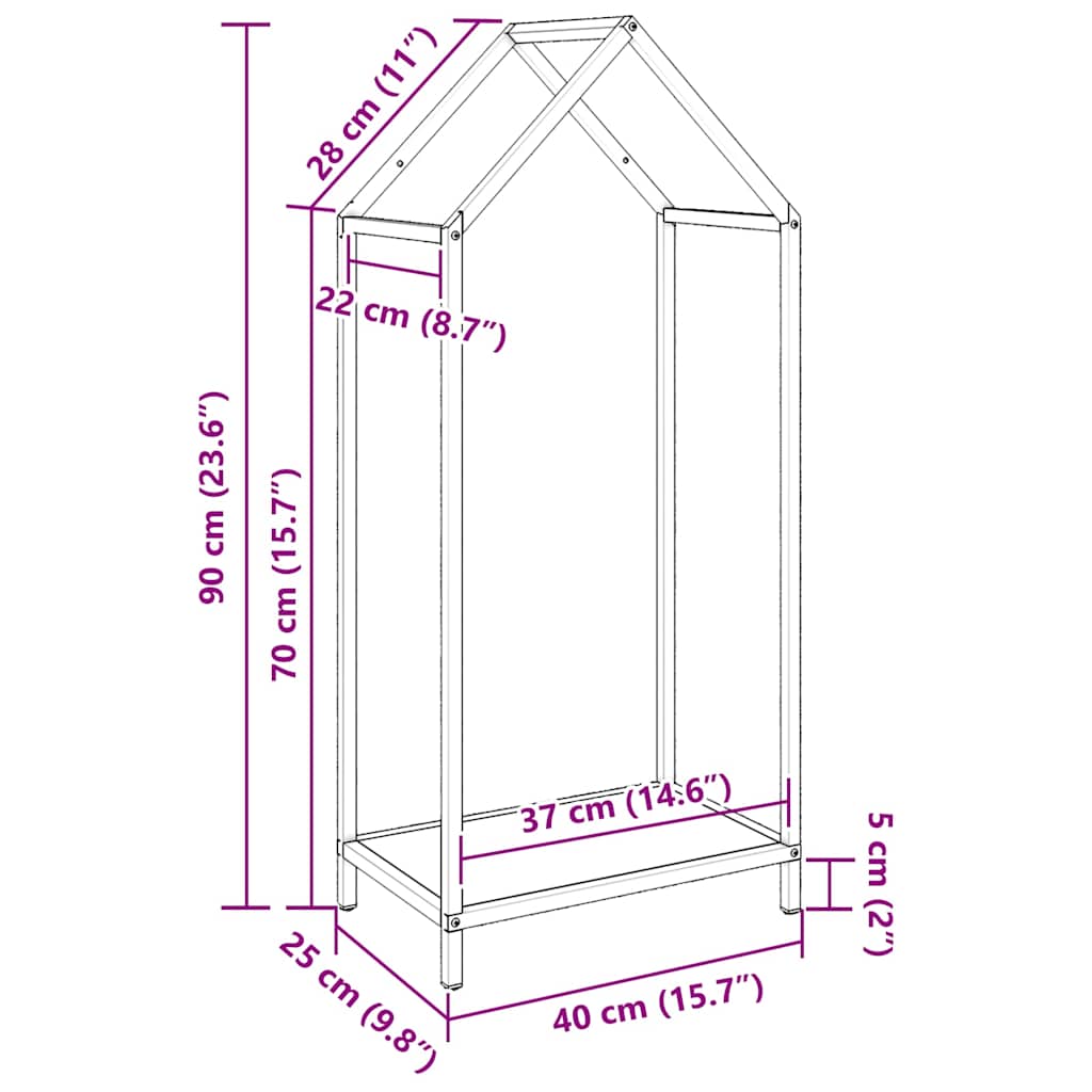 Stalak za drva crni 40x25x90 cm hladno valjani čelik
