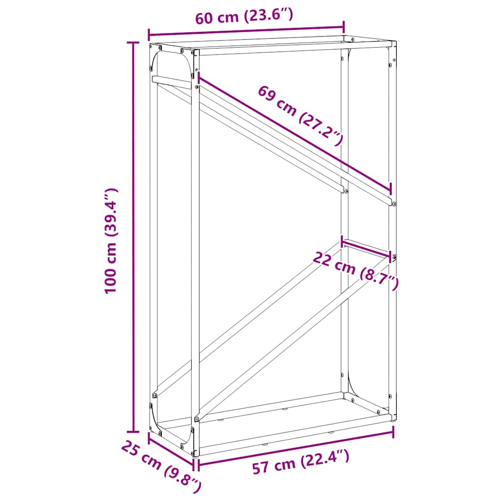 Stalak za drva 60x25x100 cm hladno valjani čelik