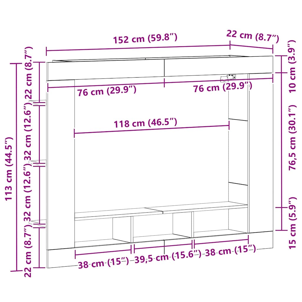 TV ormar Zidne Crni hrast 152 x 22 x 113 cm Konstruirano drvo