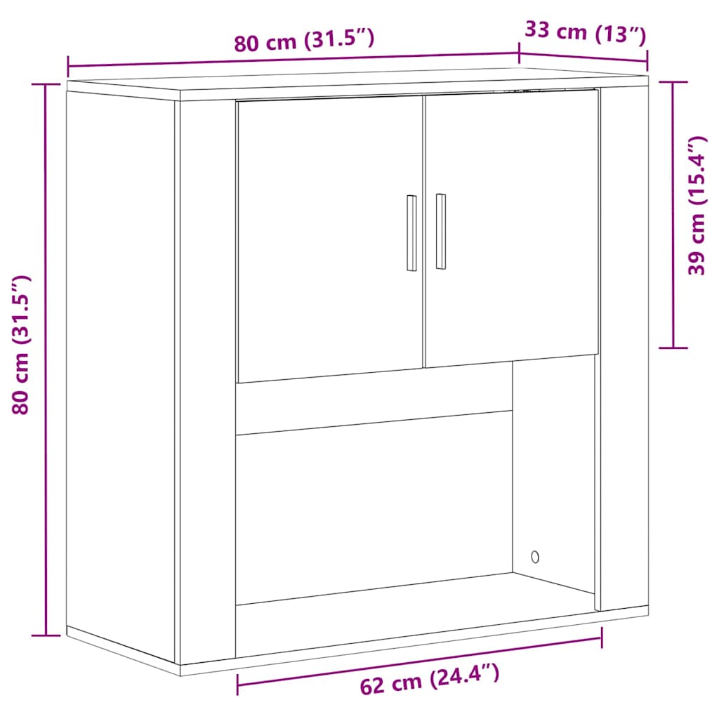Ormar za Zid Zidne Crni hrast 80 x 33 x 80 cm Konstruirano drvo