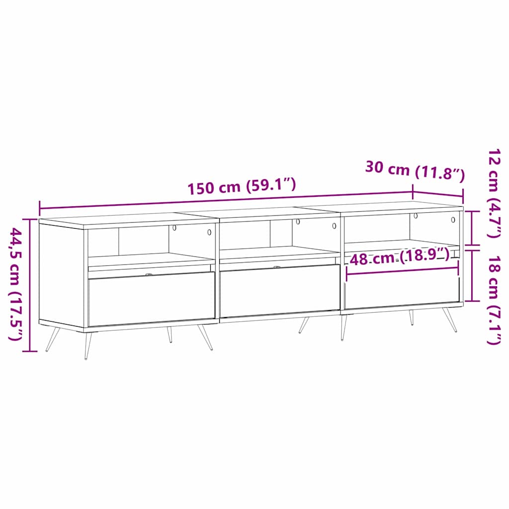 TV ormar Crni hrast 150 x 30 x 44,5 cm Konstruirano drvo