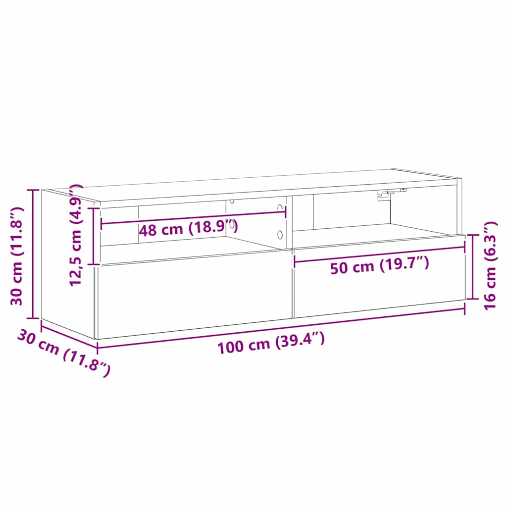TV zidni ormar Crni hrast 100 x 30 x 30 cm Konstruirano drvo