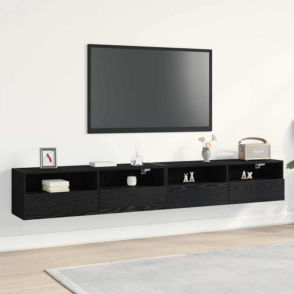 TV zidni ormar Zidne 2 pcs Crni hrast 100 x 30 x 30 cm