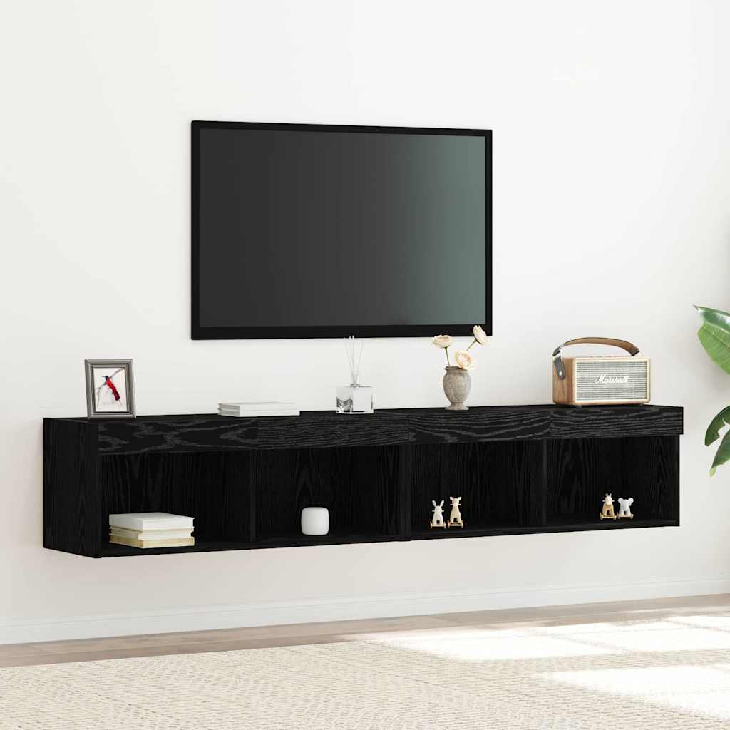 Set TV komoda s LED svjetlima 2 pcs Crni hrast 80 x 30 x 30 cm