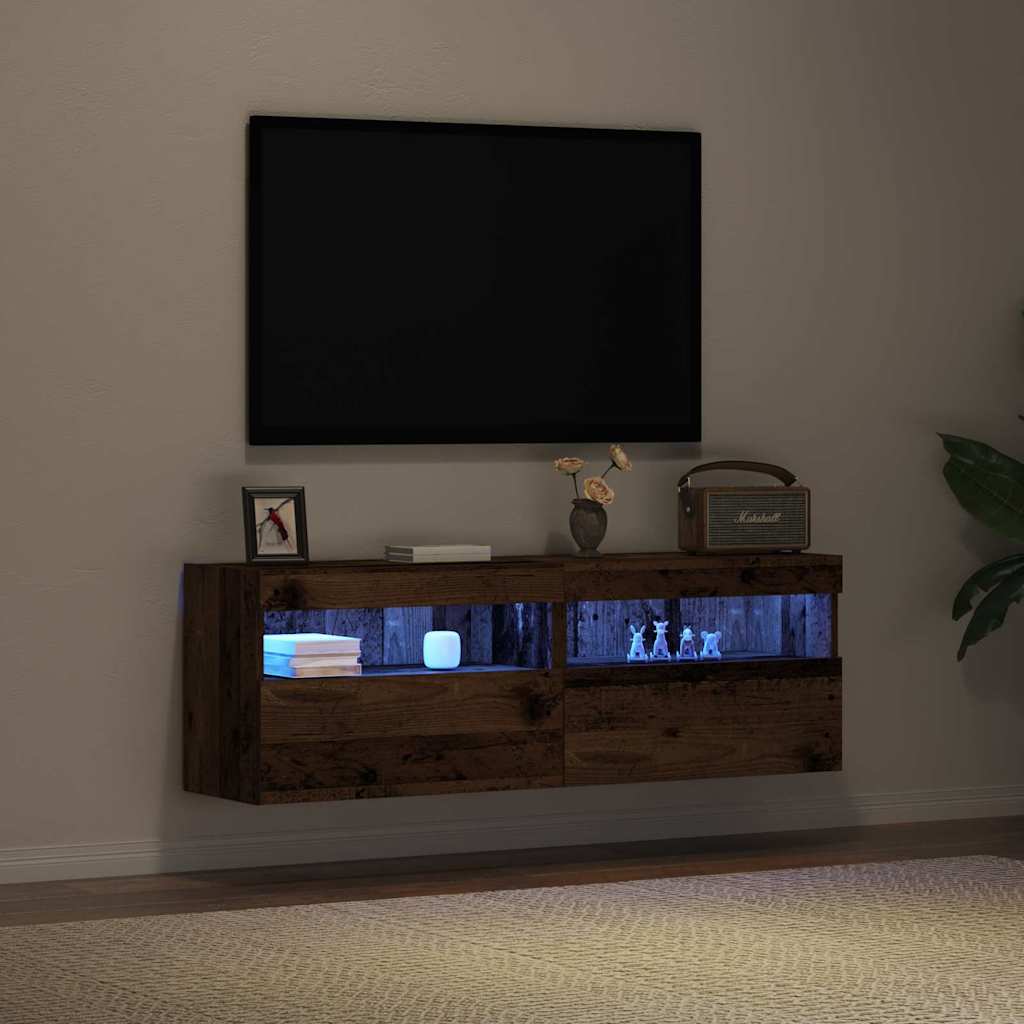 TV zidni ormar s LED svjetlima 2 pcs Staro drvo 60 x 30 x 40 cm
