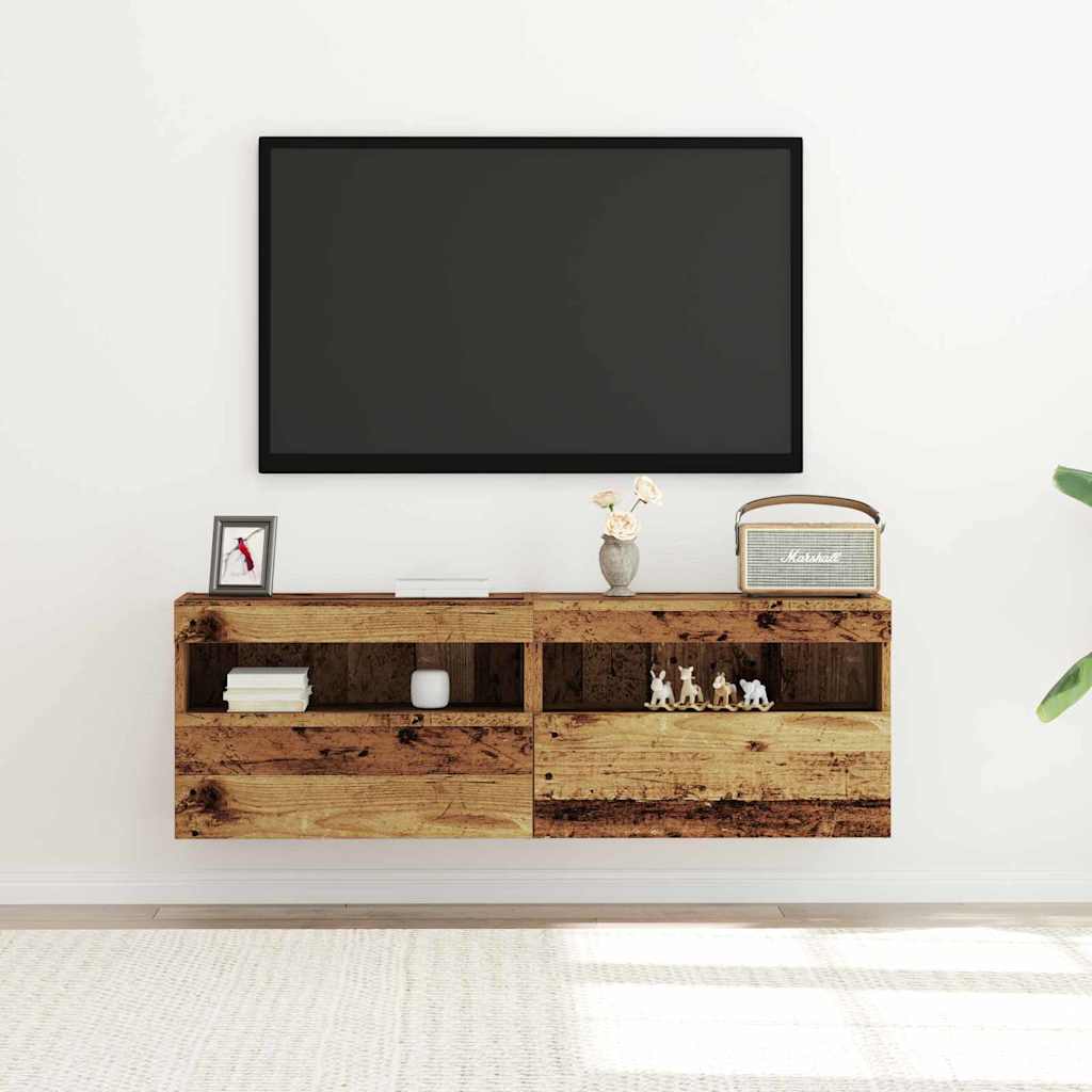 TV zidni ormar s LED svjetlima 2 pcs Staro drvo 60 x 30 x 40 cm