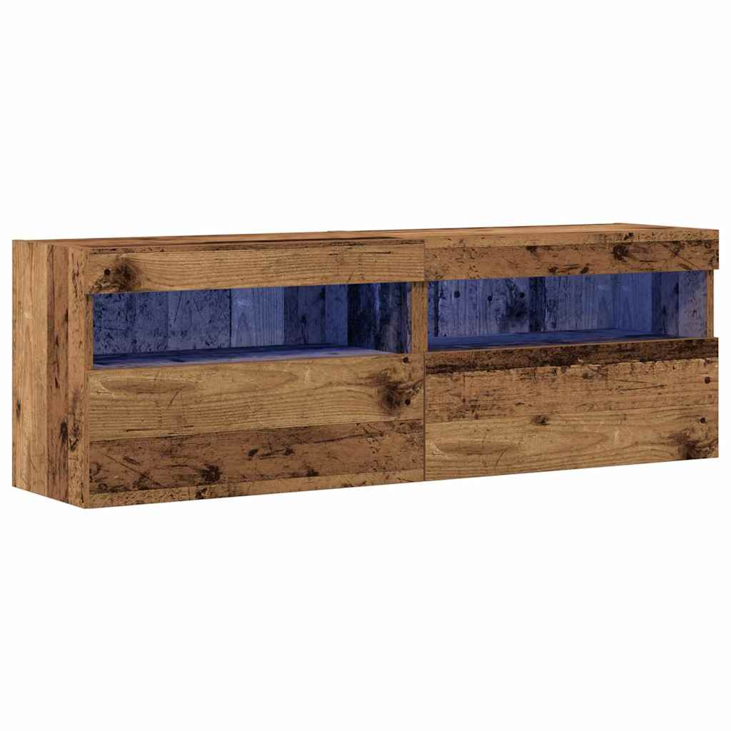 TV zidni ormar s LED svjetlima 2 pcs Staro drvo 60 x 30 x 40 cm