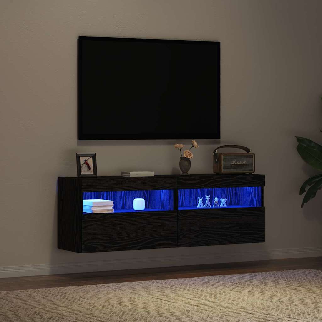 TV zidni ormar s LED svjetlima 2 pcs Crni hrast 60 x 30 x 40 cm