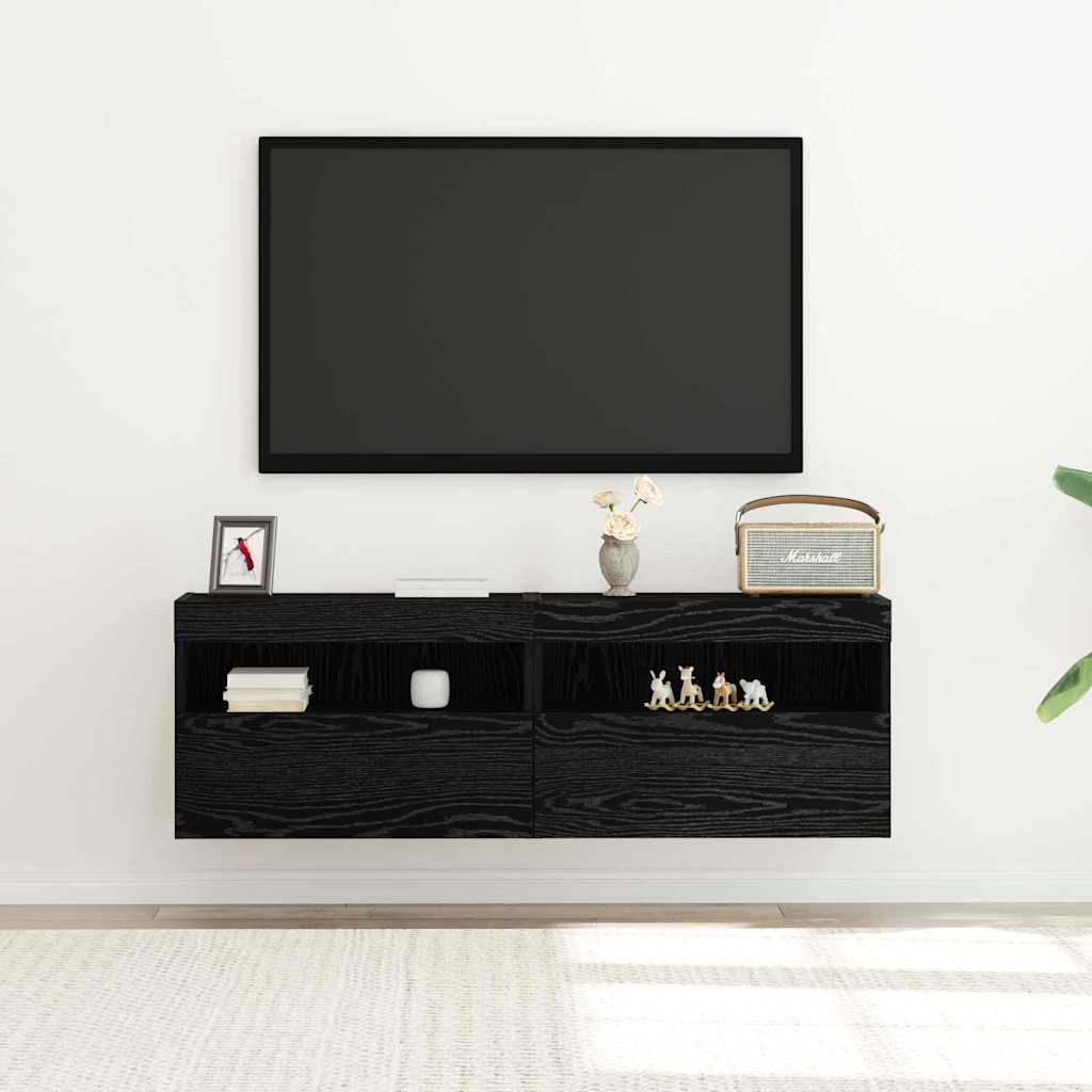 TV zidni ormar s LED svjetlima 2 pcs Crni hrast 60 x 30 x 40 cm
