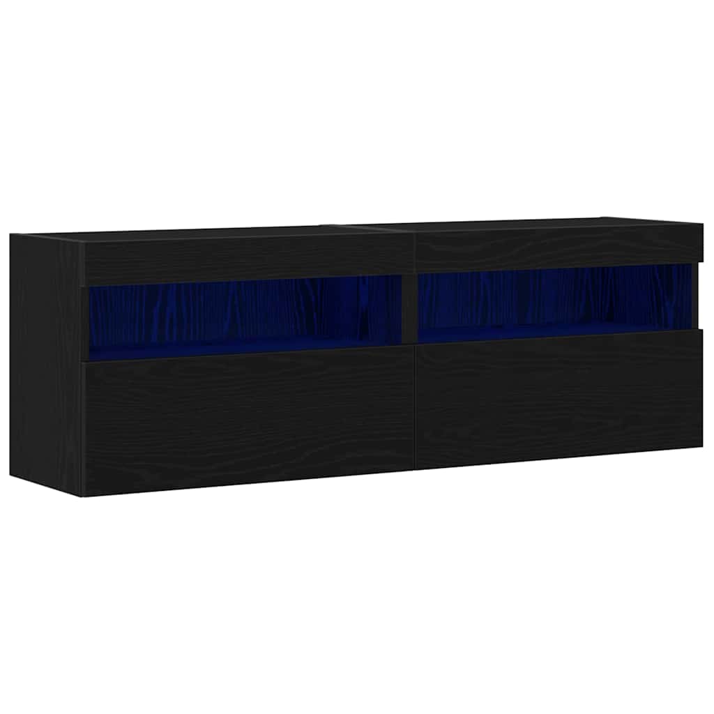 TV zidni ormar s LED svjetlima 2 pcs Crni hrast 60 x 30 x 40 cm