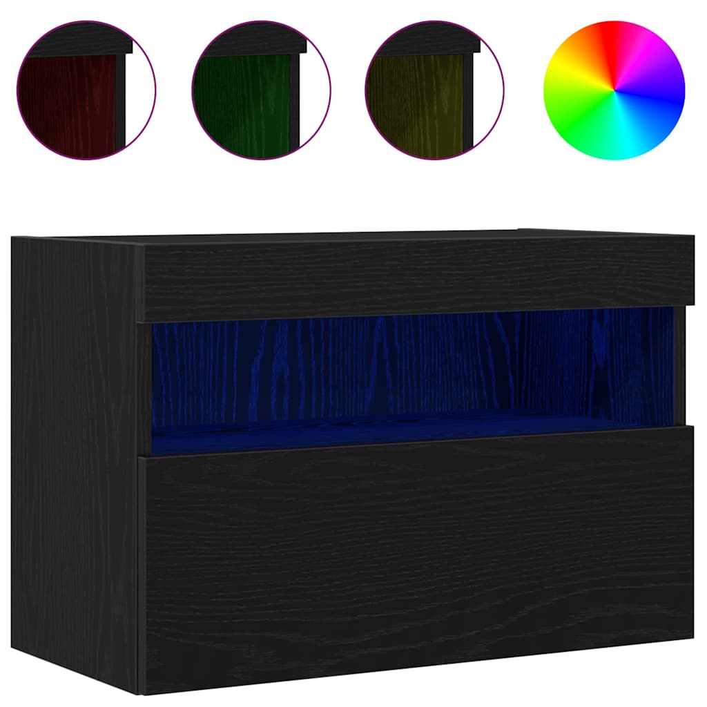 TV zidni ormar s LED svjetlima 2 pcs Crni hrast 60 x 30 x 40 cm