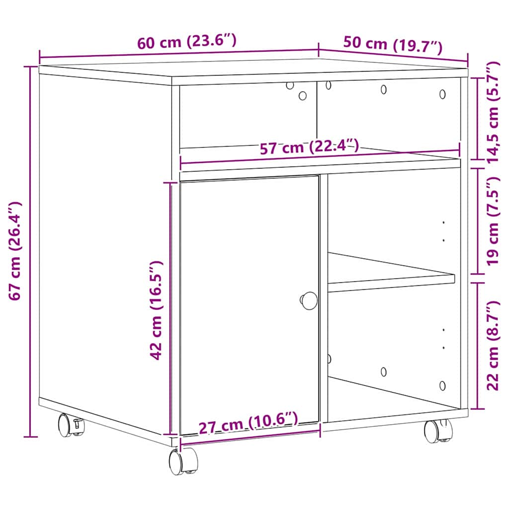 Držač za printer Staro drvo 60 x 50 x 67 cm Konstruirano drvo
