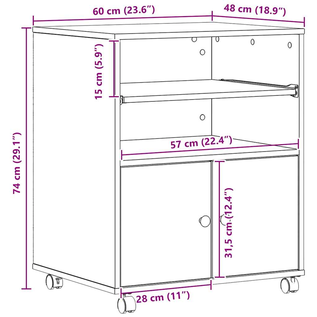 Držač za printer Staro drvo 60 x 48 x 74 cm Konstruirano drvo