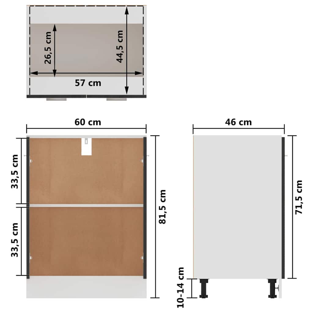 Donji Ormar crni hrast 60x46x81,5 cm lamelirano drvo