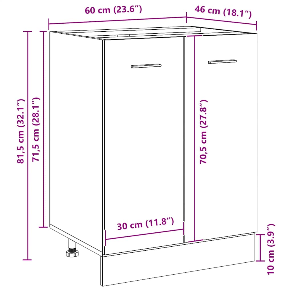 Donji Ormar crni hrast 60x46x81,5 cm lamelirano drvo