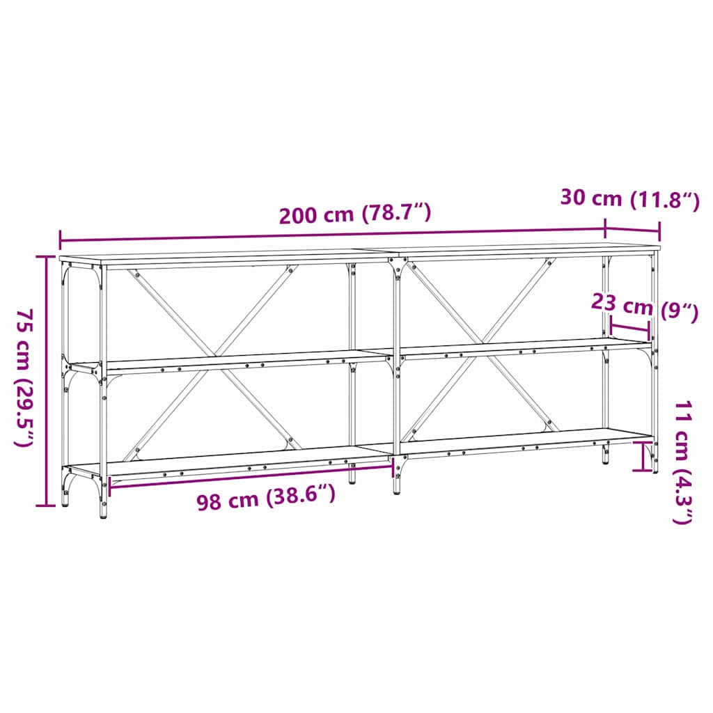 Konzolna stolica Crni hrast 200 x 30 x 75 cm Konstruirano drvo