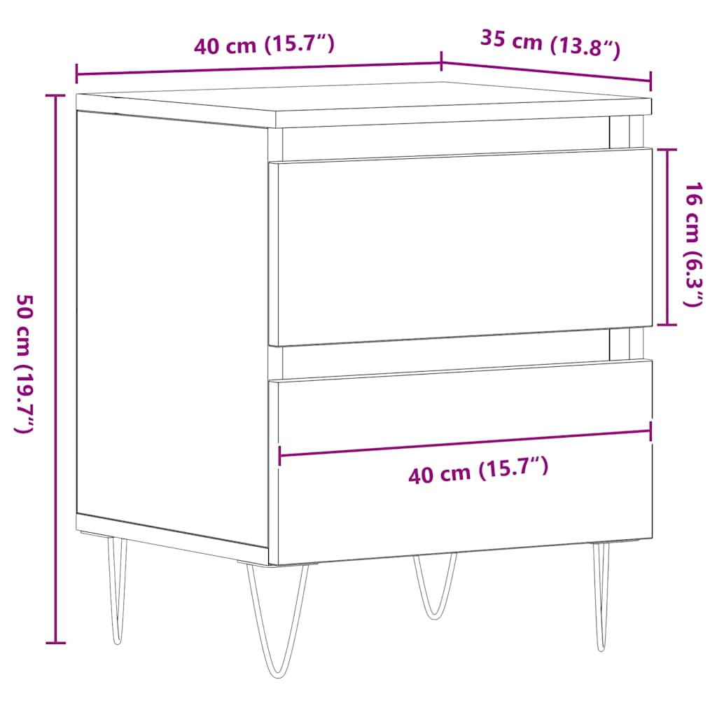 Noćni ormar s ladicama 2 pcs hrast artisan 40 x 35 x 50 cm