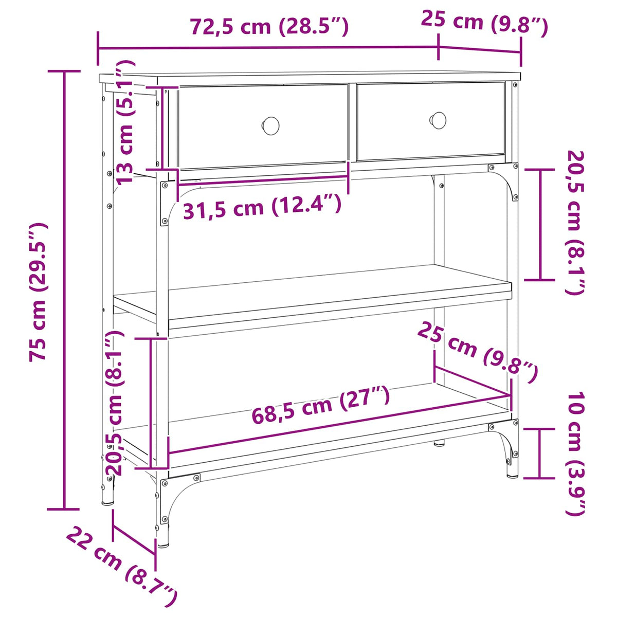 Konzolna stolica Crni hrast 72,5 x 25 x 75 cm Konstruirano drvo