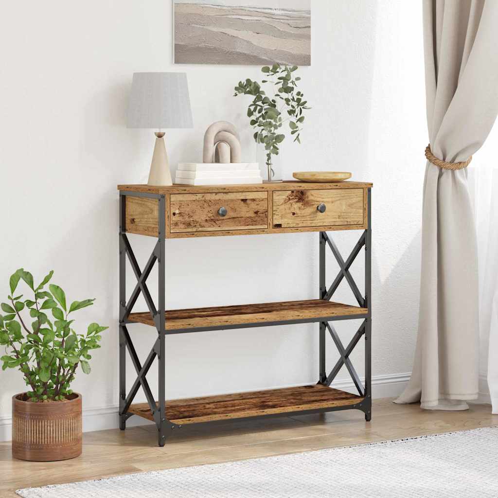 Konzolna stolica s ladicama Staro drvo 75 x 28 x 75 cm