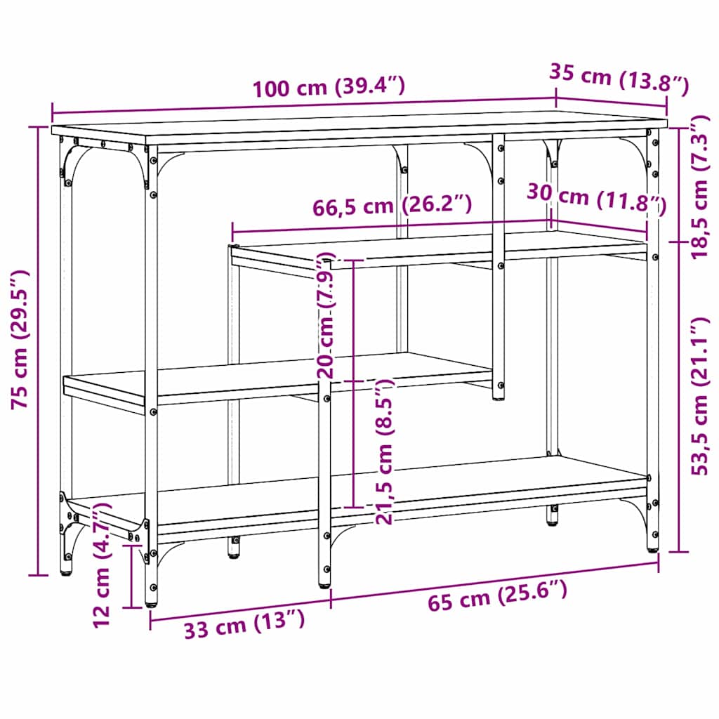 Konzolni stol s policom s pohranom Staro drvo 100 x 35 x 75 cm